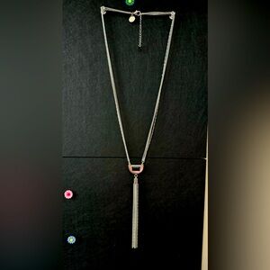 Silver and black tassel necklace